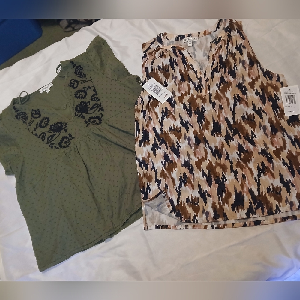 2 NWT Indio Collective Women's Size Small Blouses Boho Tops